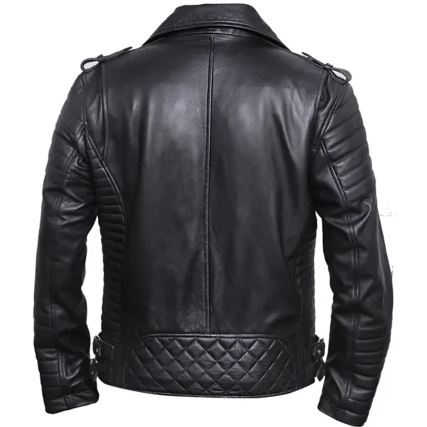 Men’s Black Brando Diamond Design Motorcycle Leather Jacket - Image 9