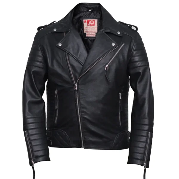Men’s Black Brando Diamond Design Motorcycle Leather Jacket