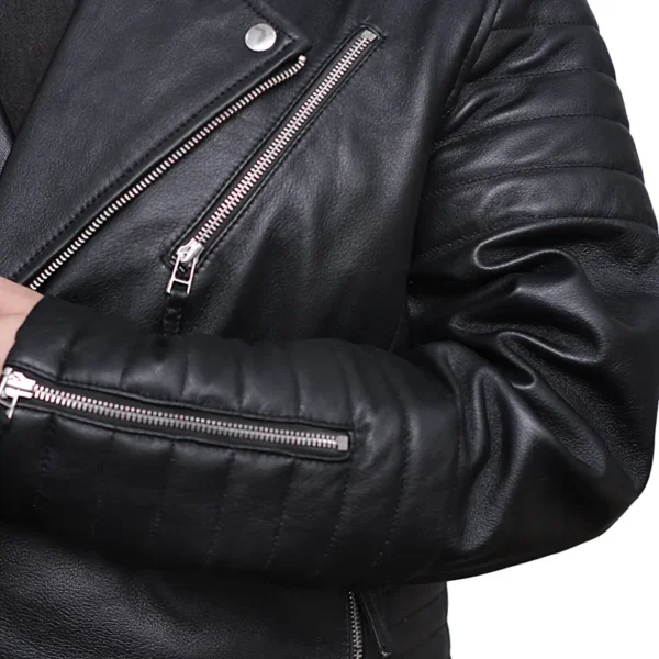 Men’s Black Brando Diamond Design Motorcycle Leather Jacket - Image 2